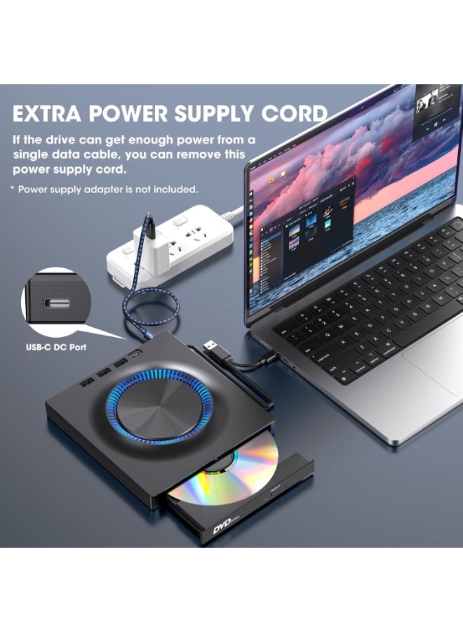 كيلا مشغل أقراص CD DVD خارجي للكمبيوتر المحمول USB-C ناسخ أقراص CD/DVD +/-RW قارئ كاتب محرك أقراص محمول مع منفذ USB 3.0 وفتحة بطاقة SD لأجهزة Apple Mac و Windows 11/10/8/7 و Linux PC والكمبيوتر المحمول - Image 4